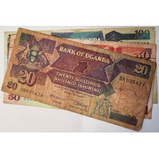 UGANDA 1988-1989 . TWENTY 20 - ONE HUNDRED 100 SHILINGI BANKNOTES 